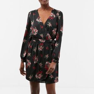 EXPRESS Floral Long Sleeve Satin Wrap Dress